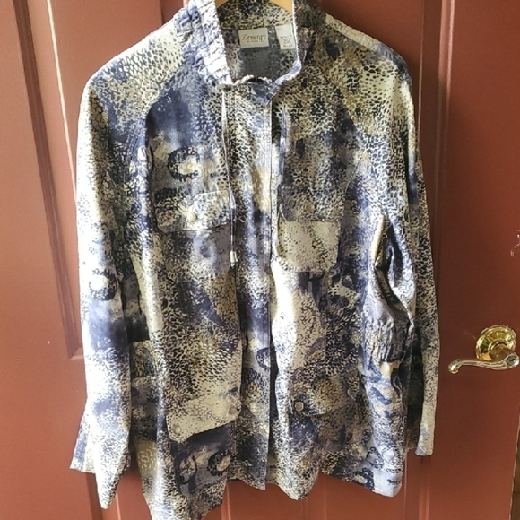 Chico's Blue Utility Jacket with Versatile Designgold Mettalic Accents - Picture 2 of 15